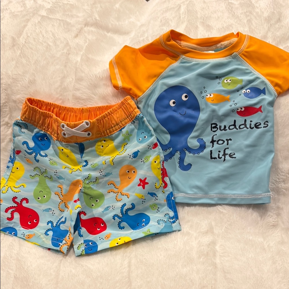 Kids Swim Set with Octopus Design - Orange and Blue NWOT